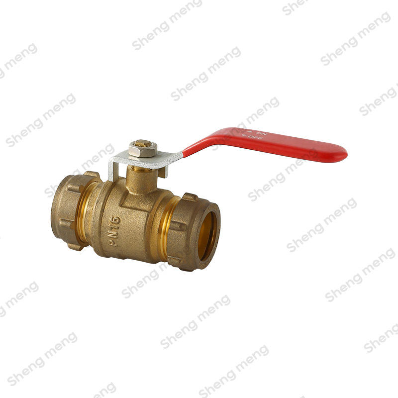 Series SM018 Reduced Bore Red Steel Lever Brass Ball And Stem  Compression Brass Ball Valve