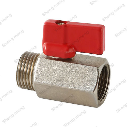 SM023 Nickel Plated Reduced Bore Red Short Handle Screwed BSPP Mini Brass Ball Valve