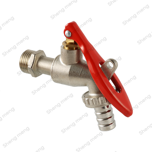 SMB005 Nickel plated Red lockable steel handle Screwed BSPP Brass locking hose bibcock