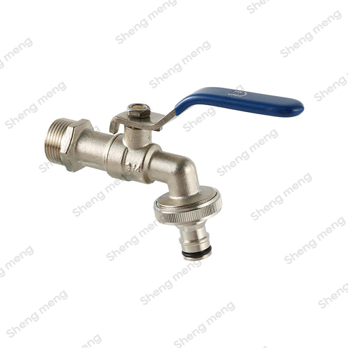 SMB003  Brass nickel plated body Blue lever handle Screwed BSPP Brass ball hose bibcock