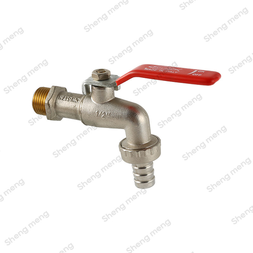SMB002 Nickel plated body Red lever handle Screwed BSPP Brass ball hose bibcock